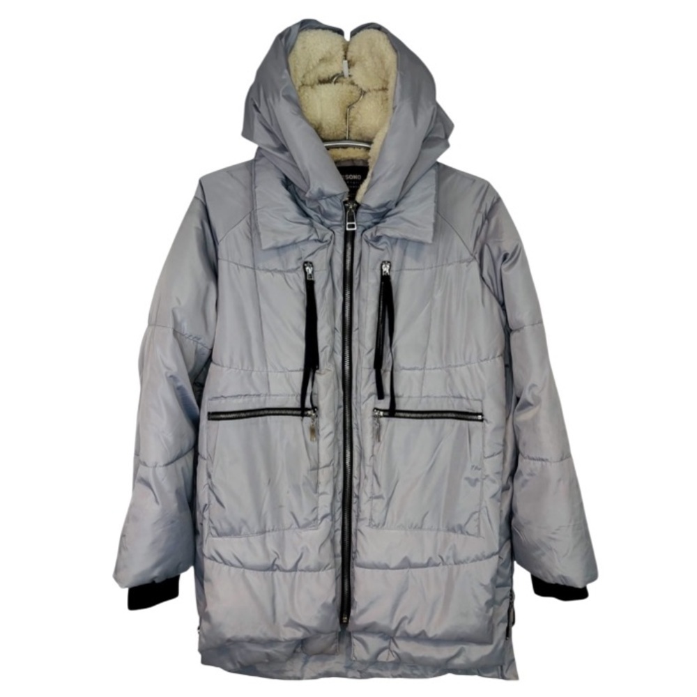Cl Sono Light Gray Hooded Puffer Jacket with Fur Lined Hood